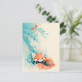 Slapende Rode Panda Onder Blauwe Bamboe Briefkaart (Staand voorkant)