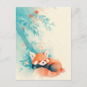 Slapende Rode Panda Onder Blauwe Bamboe Briefkaart