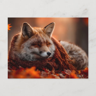 Slapende Rode Vos in een Gezellige Herfst Sjaal Feestdagenkaart