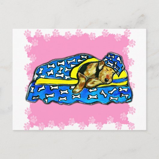 Slapende Roze Airedale Briefkaart (Voorkant)