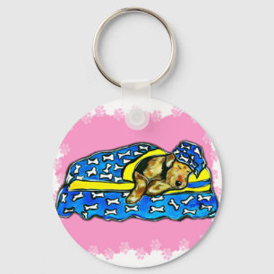 Slapende Roze Airedale Sleutelhanger