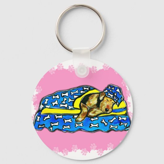 Slapende Roze Airedale Sleutelhanger (Voorkant)