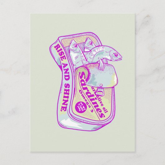 SLAPENDE SARDINES STIJGEN EN SCHIJNEN BRIEFKAART (Voorkant)