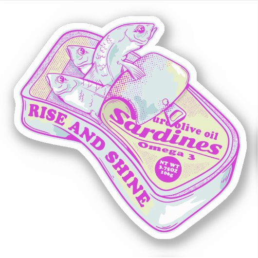 SLAPENDE SARDINES STIJGEN EN SCHIJNEN STICKER (Voorkant)