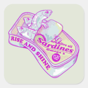 SLAPENDE SARDINES STIJGEN EN SCHIJNEN VIERKANTE STICKER