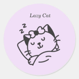 Slapende schattige kat paarse sticker. ronde sticker