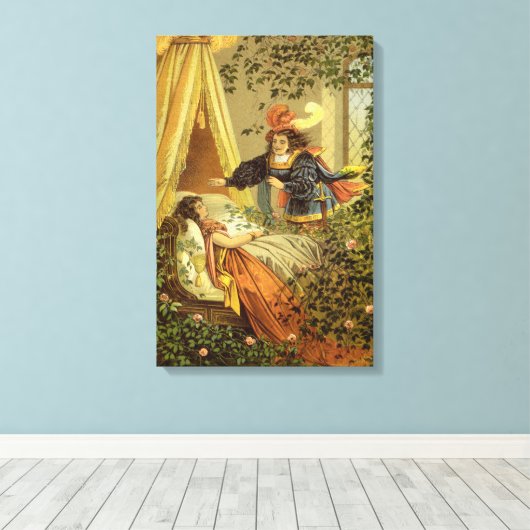 slapende schoonheid, Victoriaans feiltafels Canvas Afdruk (Insitu (Houten vloer))