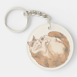 Slapende Schotse Kat Acrylen Sleutelhanger