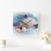 Slapende Siamese Kitten Paws Vierkante Klok (Huis)