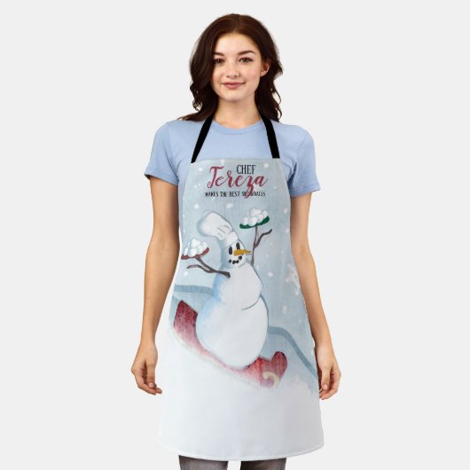 Slapende snowman chef-kok op maat schort (Gedragen)