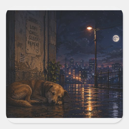 slapende straathond vierkante sticker (Voorkant)