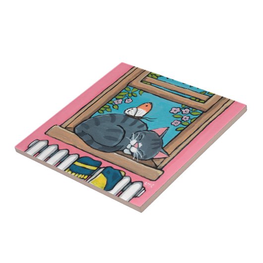 Slapende tablet met vlinder op raam tegeltje (Zijkant)