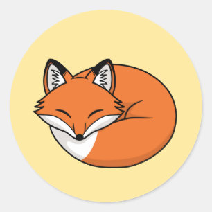 Slapende Tekenfilmvos op Geel Ronde Sticker