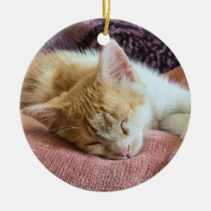 Slapende tijger kitten keramisch ornament