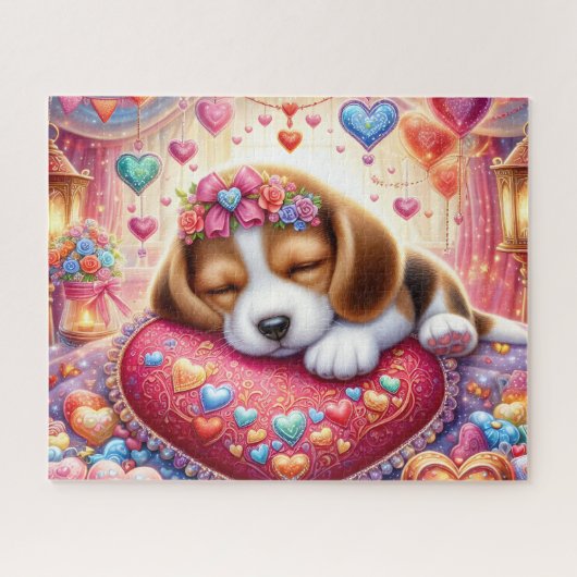 Slapende Valentijnsdag Beagle Puppy Legpuzzel (Horizontaal)