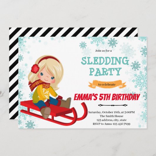 Slapende verjaardagsuitnodiging voor meisjes feestdagenkaart (Voorkant / Achterkant)