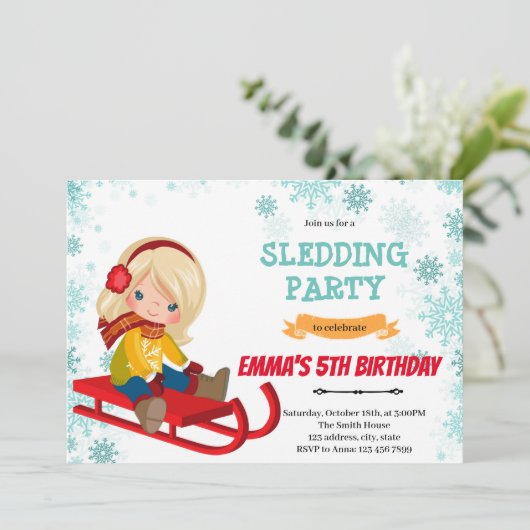 Slapende verjaardagsuitnodiging voor meisjes feestdagenkaart (Staand voorkant)