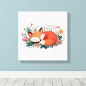 Slapende Vos Bloem Illustratie Canvas Afdruk (Insitu (Houten vloer))