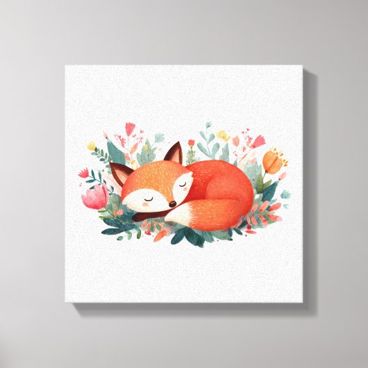 Slapende Vos Bloem Illustratie Canvas Afdruk (Voorkant)