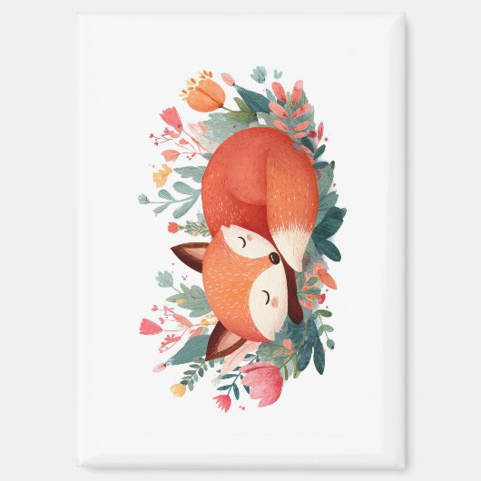 Slapende Vos Bloem Illustratie Magneet (Voorkant)