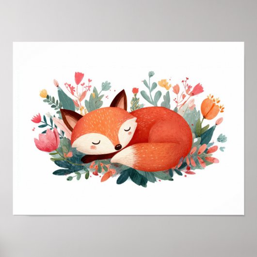 Slapende Vos Bloem Illustratie Poster (Voorkant)