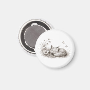 Slapende Vos in Bloei Zachte Monochrome Bos op Magneet