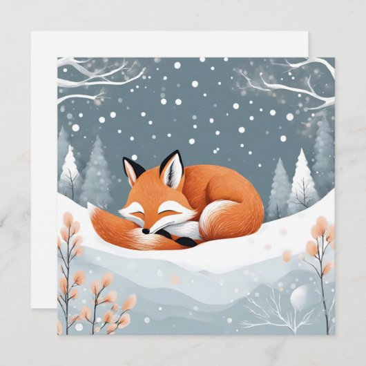 Slapende vos in sneeuwwinter Natuur kerst Feestdagenkaart (Voorkant / Achterkant)