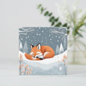 Slapende vos in sneeuwwinter Natuur kerst Feestdagenkaart (Staand voorkant)