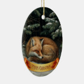 Slapende Vos in Winterbos Keramisch Ornament (Rechts)