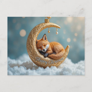 Slapende Vos Maan Kerstmis Knus Winter Nacht Feestdagenkaart