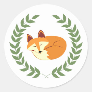 Slapende vos met laurierkrans ronde sticker