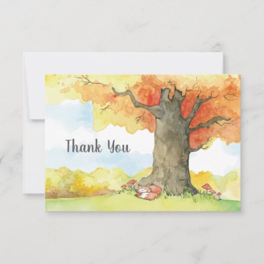 Slapende vos onder een boom Dank u wel Bedankkaart (Voorkant)