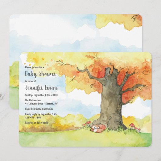 Slapende Vos onder een Boom Uitnodiging (Voorkant / Achterkant)