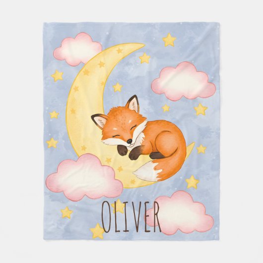 Slapende Vos op Halvemaan Nursery Droom Fleece Deken (Voorkant)