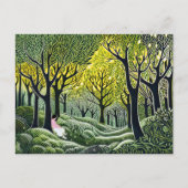 Slapende vrouw in het bos. Abstract linoleum kunst Feestdagenkaart (Voorkant)