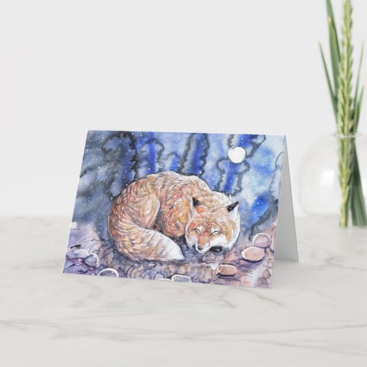 slapende wintervos feestdagen kaart (Voorkant)