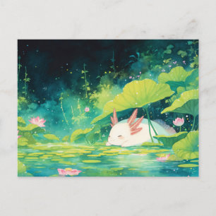Slapende Witte Axolotl in Magische Tropische Vijve Briefkaart