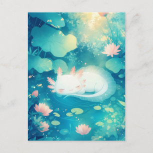 Slapende Witte Axolotl in Zonnige Lotusvijver Briefkaart