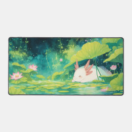 Slapende Witte Axolotl Roze Lotusvijver Bureaumat