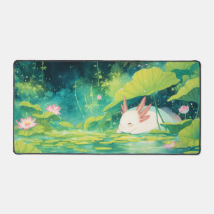 Slapende Witte Axolotl Roze Lotusvijver Bureaumat