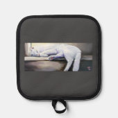 Slapende witte kat oven wanten & Pot Houders (Voorkant)