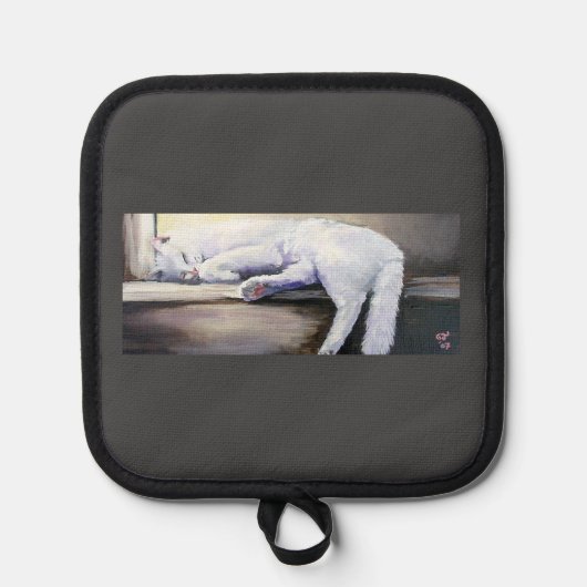 Slapende witte kat oven wanten & Pot Houders (Voorkant)