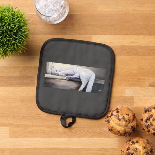 Slapende witte kat oven wanten & Pot Houders (Top down)