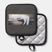 Slapende witte kat oven wanten & Pot Houders (Voorkant / Achterkant)