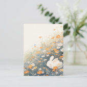 Slapende Witte Konijn in Oranje Weiland Briefkaart (Staand voorkant)