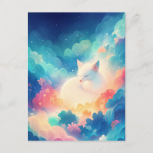 Slapende Witte Vos in Magische Wolken Briefkaart