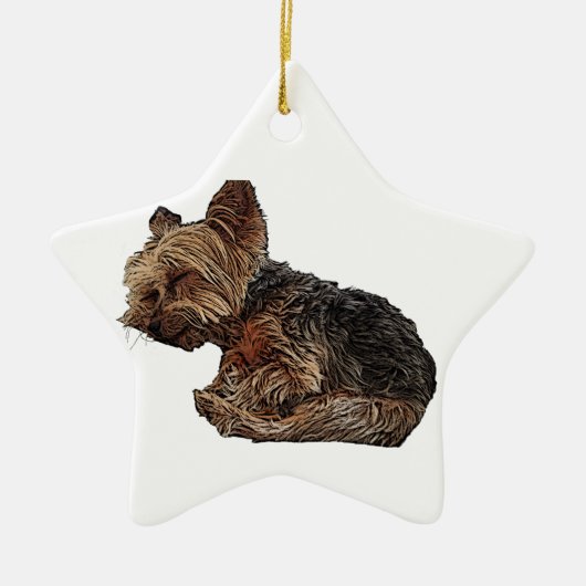 Slapende Yorkie Keramisch Ornament (Voorkant)