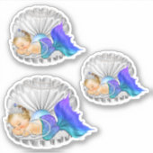 Slapende Zeemeermin Paars Blauwgroen zilver Sticker (Voorkant)