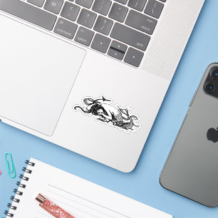 Slapende zeemeermintekening, mythisch wezen vintag sticker