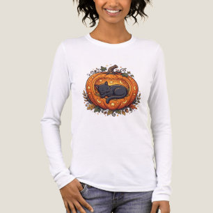 Slapende Zwarte Kat Hemelse Pompoen Halloween Tri-Blend Shirt